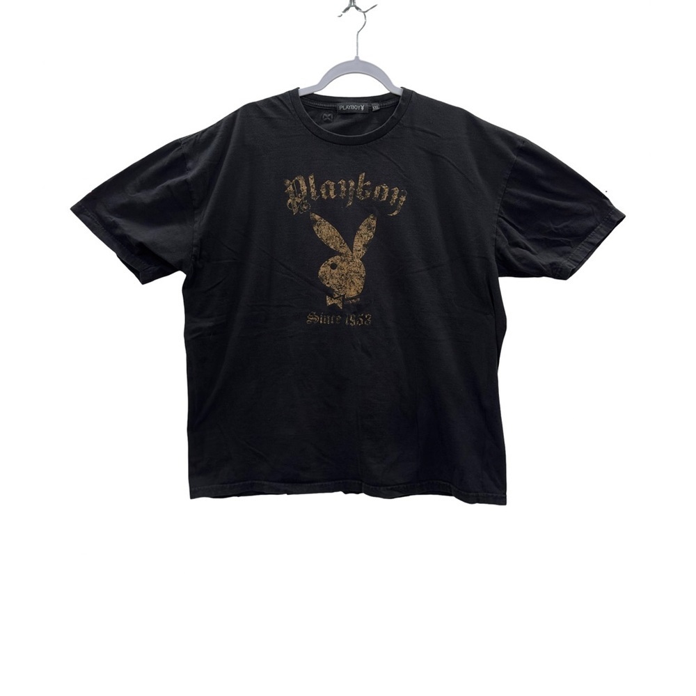 PLAYBOY T-Shirt Men Size XXL Black Gold Since 1953 Graphic Embroidered Bow